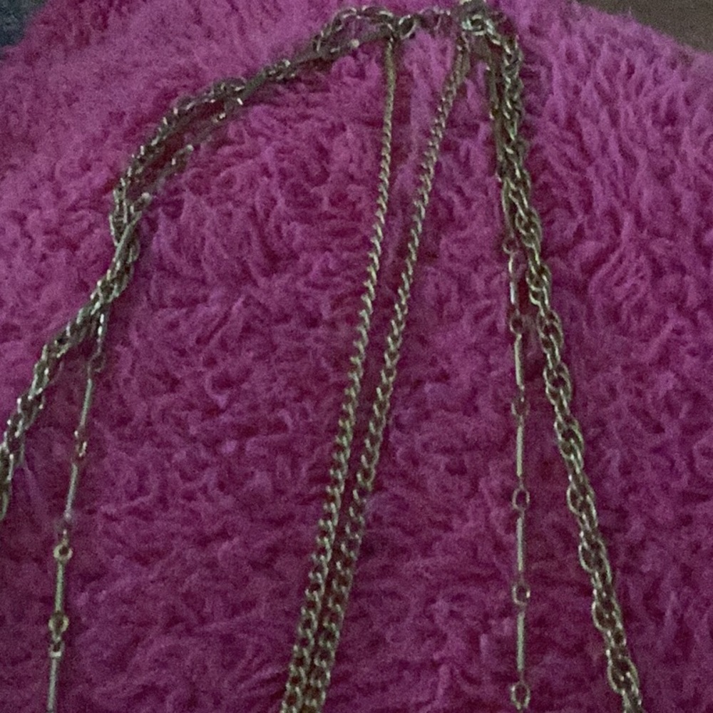 Necklace , three strands , costume , gold colour
